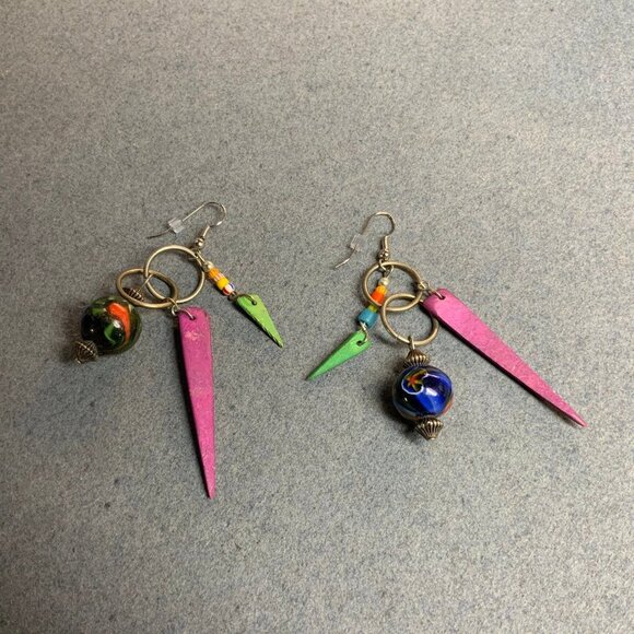 Asymmetrical Dangle Pierced Earrings Silver Green Purple Blue Orange Yellow Red - Picture 3 of 4